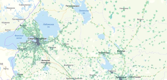 Зона покрытия МТС на карте Дедовск 